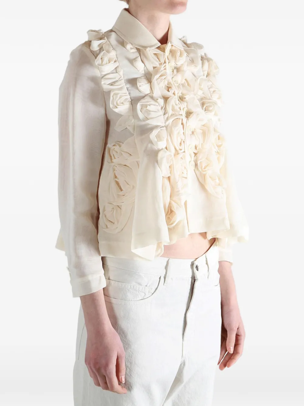 Comme Des Garçons TAO Ruffled Flower Jacket | Neutrals | FARFETCH AO