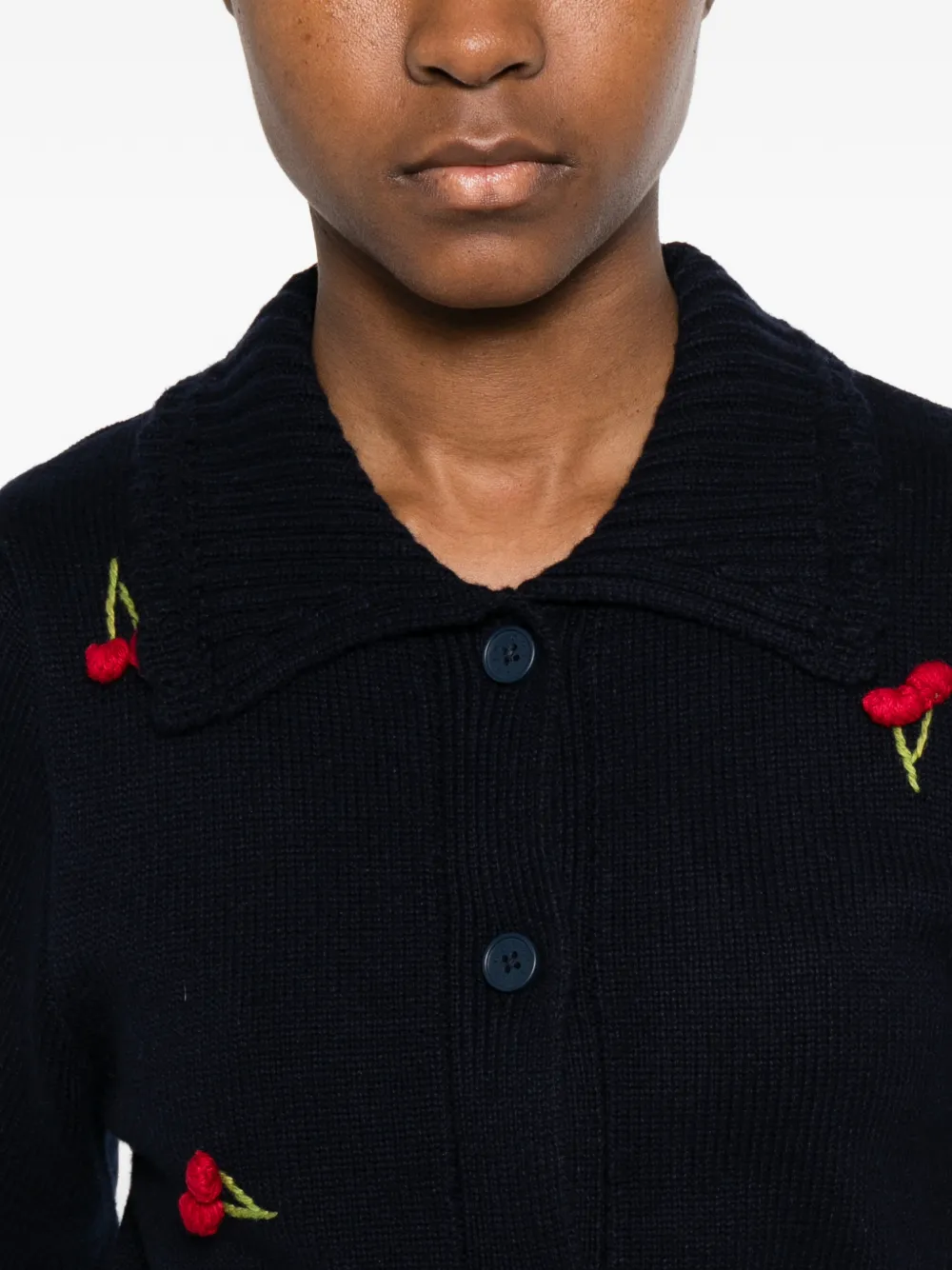 Stine Goya Vest met geborduurde kersen en kraag Blauw