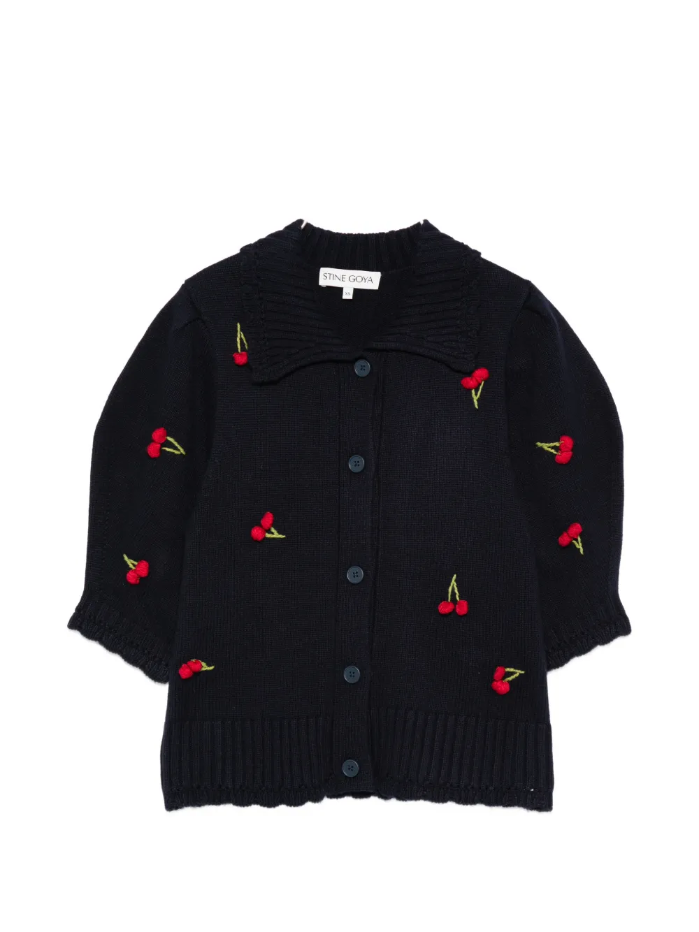 Stine Goya embroidered-cherries collared cardigan - Blue