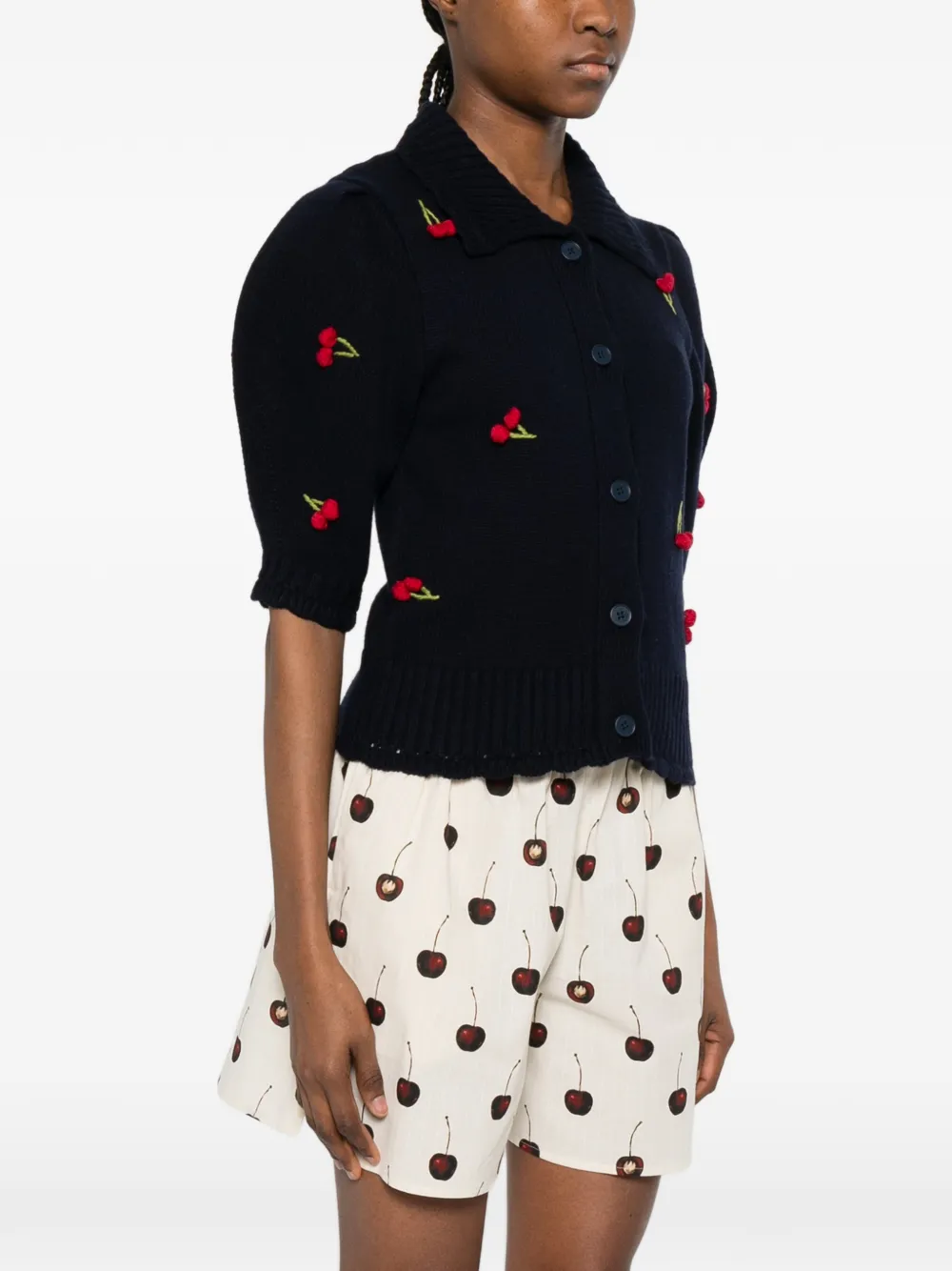 Stine Goya Vest met geborduurde kersen en kraag Blauw