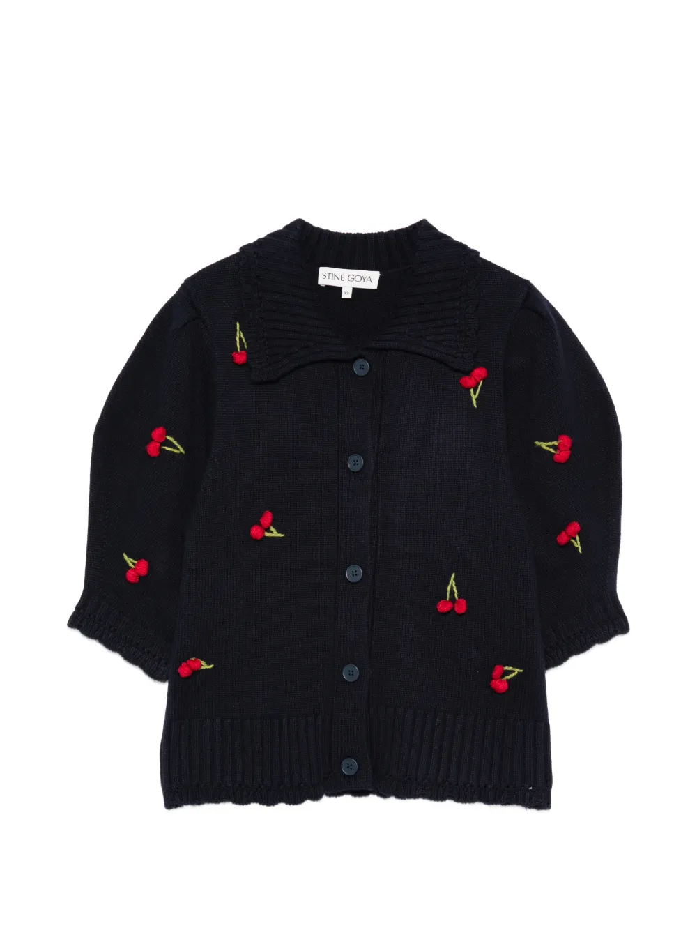 Stine Goya embroidered-cherries collared cardigan - Blu
