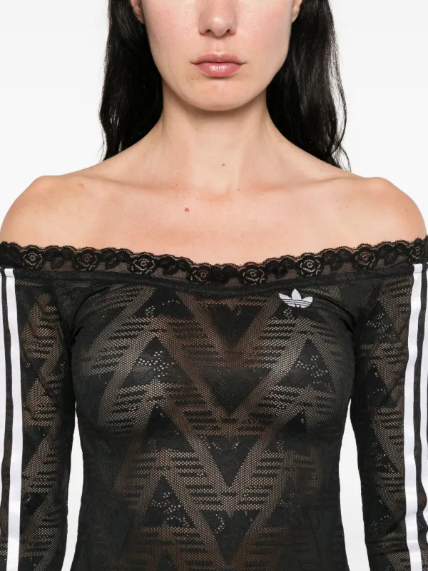 Adidas lace-trim Striped Top | Black | FARFETCH