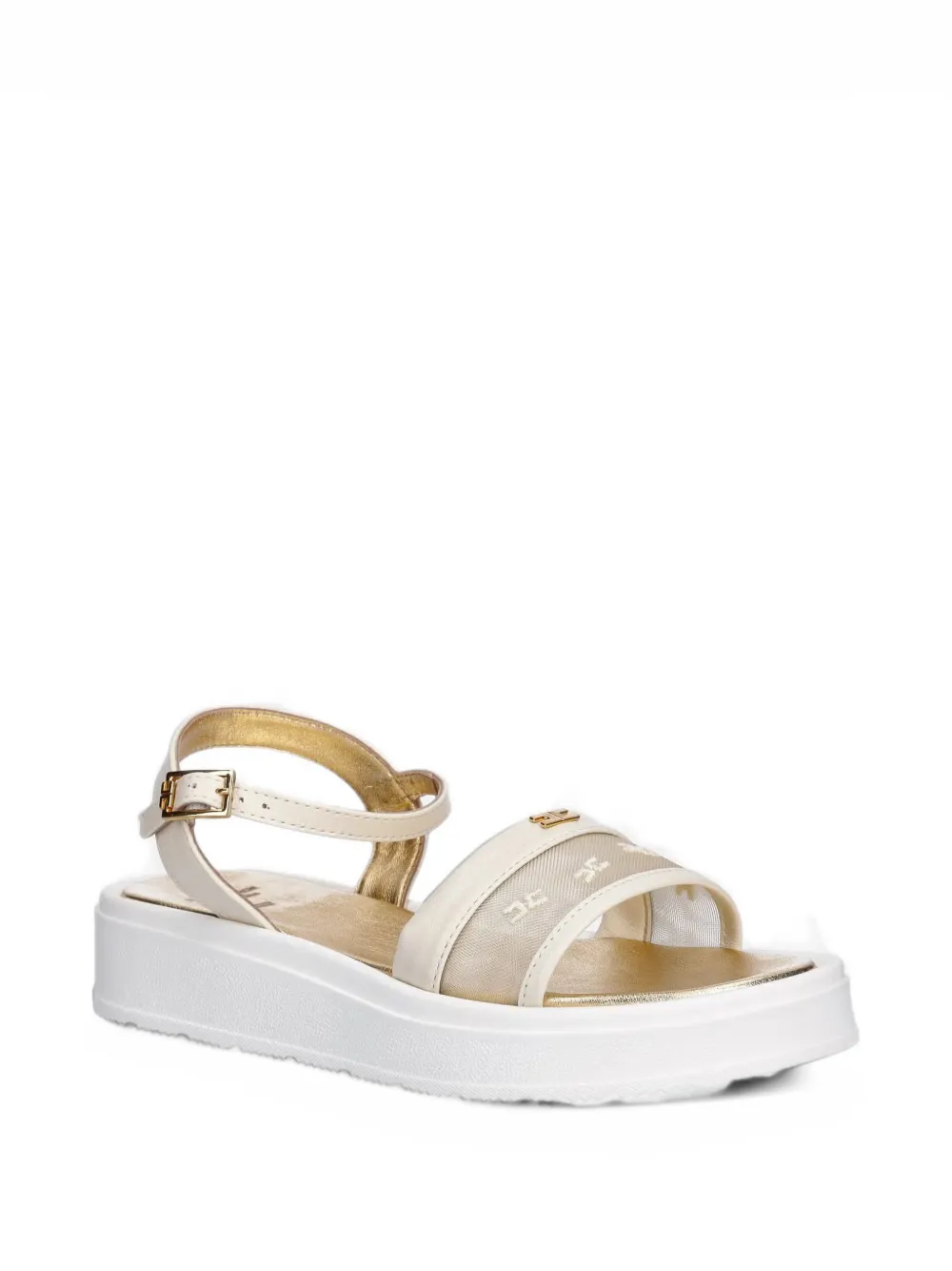 Elisabetta Franchi La Mia Bambina mesh-panel logo-plaque sandals - Bianco