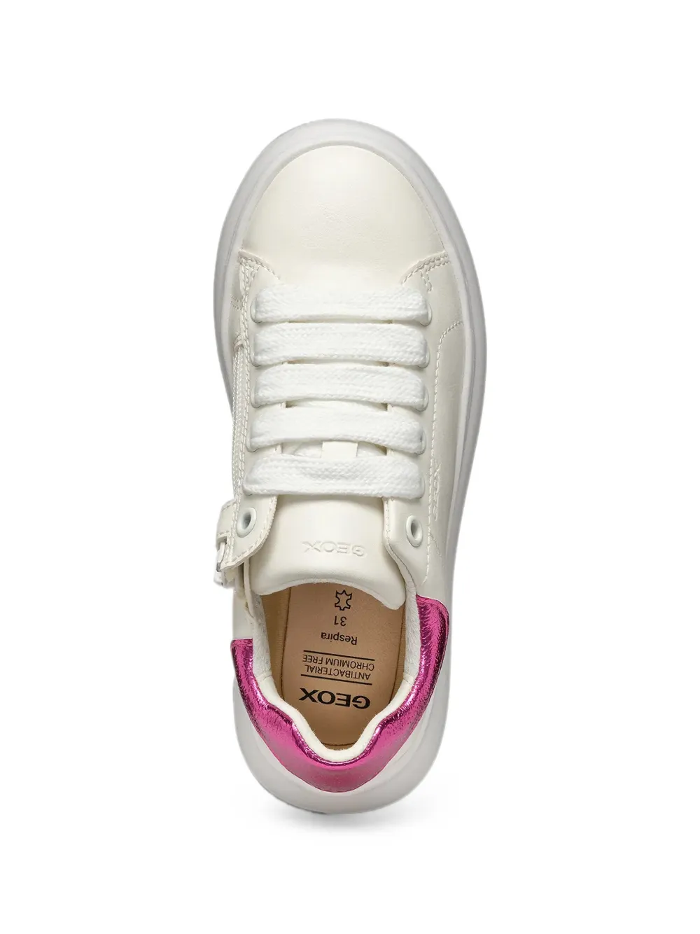 Geox Kids Puffypop metallic-effect side-zip sneakers Wit