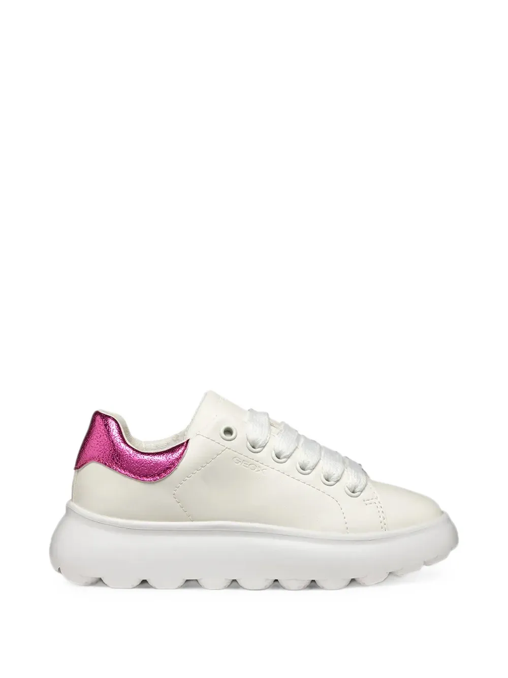 Geox Kids Puffypop metallic-effect side-zip sneakers Wit