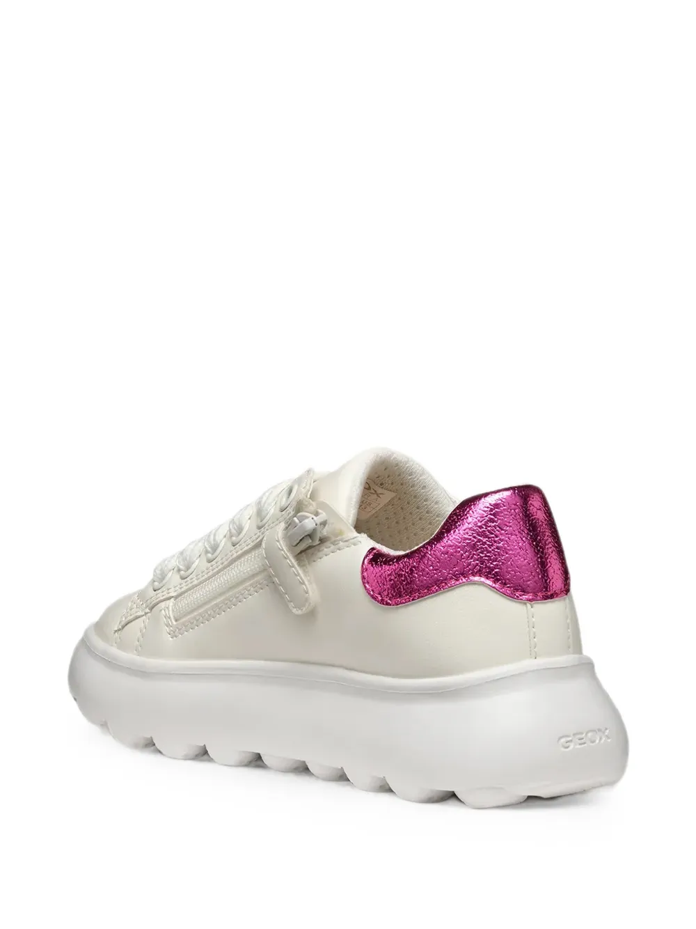 Geox Kids Puffypop metallic-effect side-zip sneakers Wit
