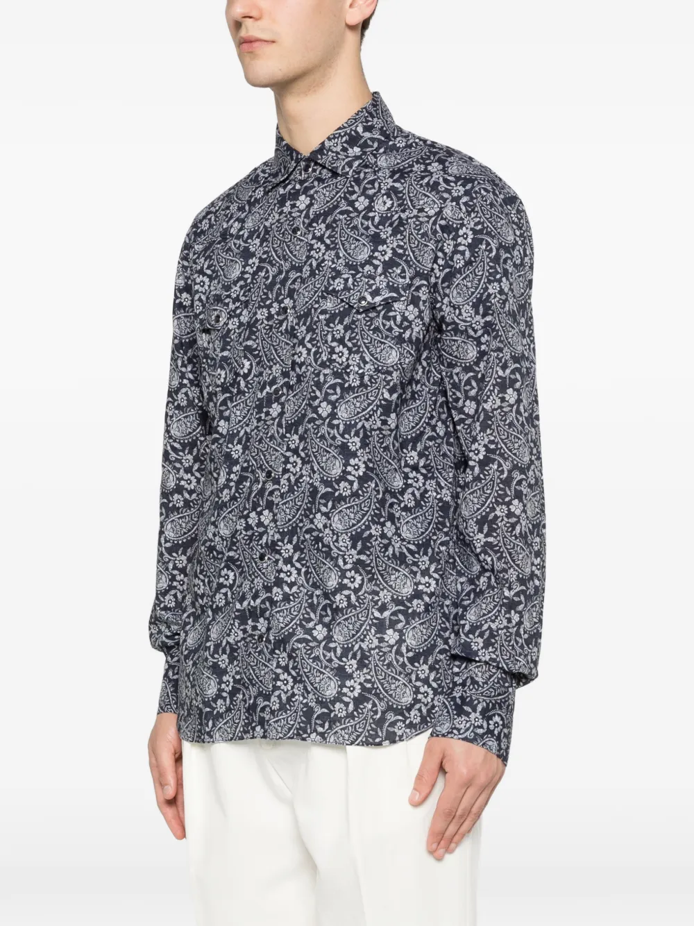 Barba Overhemd met paisley-print Blauw