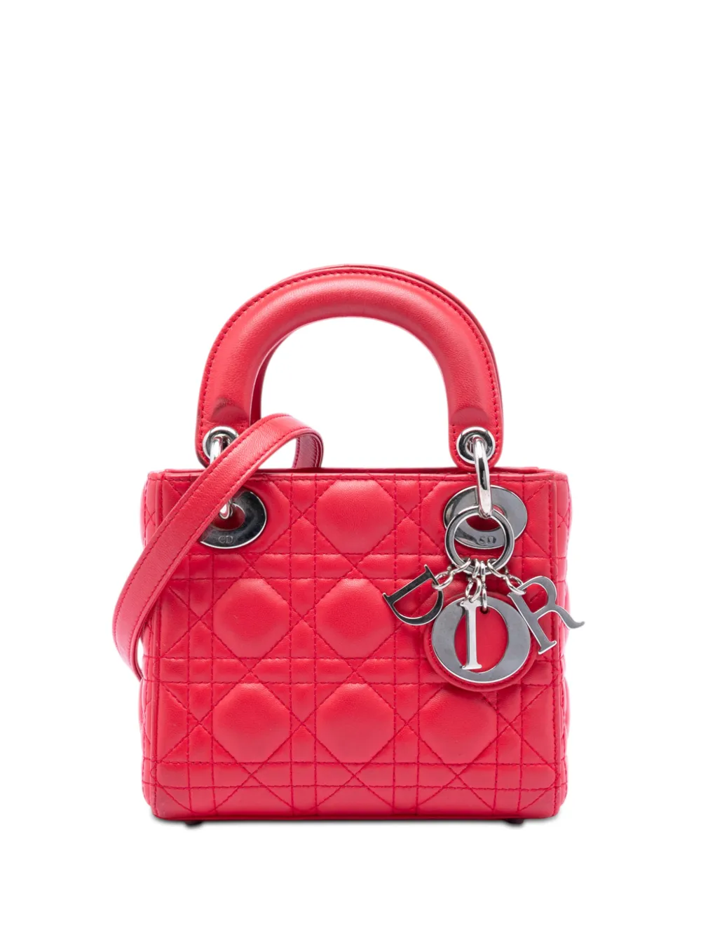 Christian Dior Pre-Owned 2012 Mini Lambskin Cannage Lady Dior satchel - Rosso