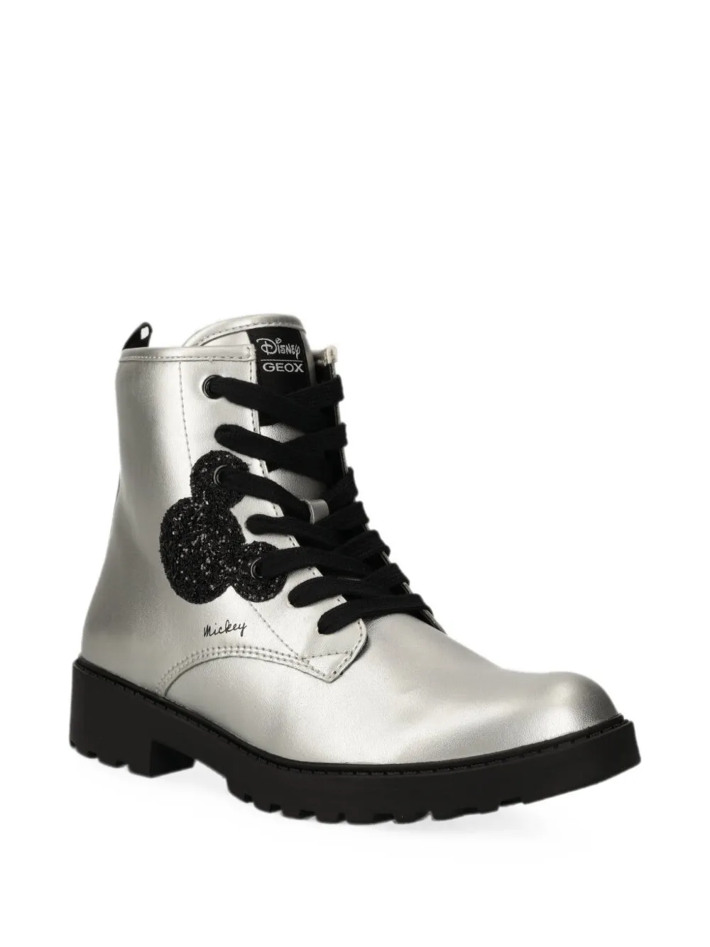 Geox Kids Mickey glitter-patchwork lace-up boots Zilver