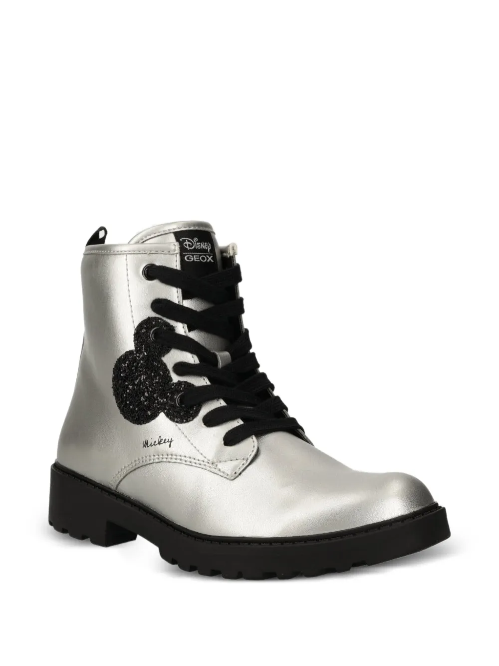 Geox Kids Mickey glitter-patchwork lace-up boots Zilver