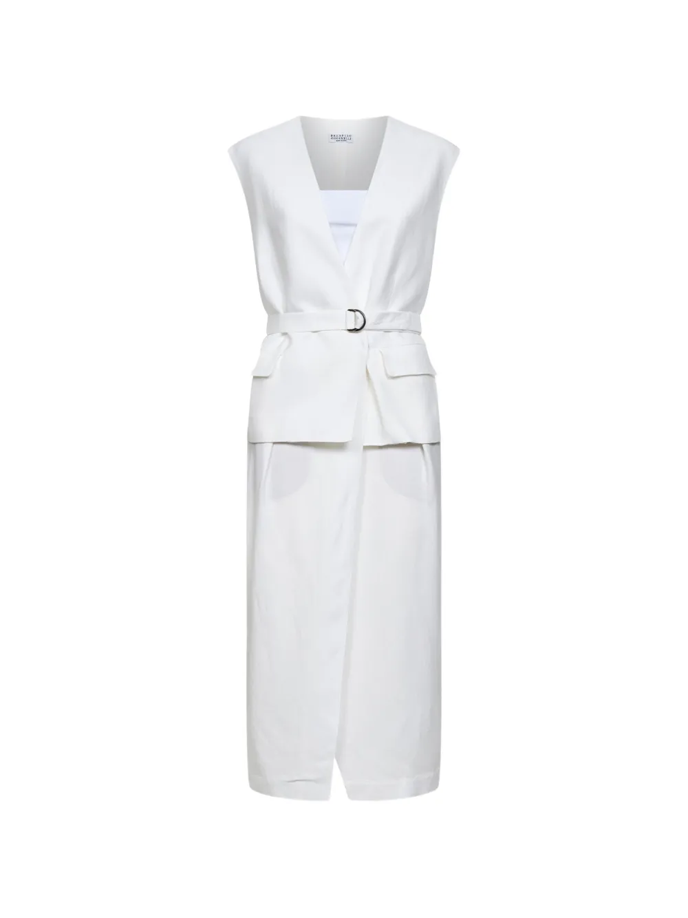 Brunello Cucinelli V-neck belted midi dress - Bianco