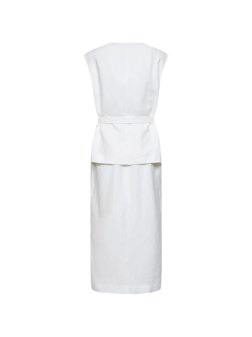 Brunello Cucinelli Midi-jurk met ceintuur en V-hals Wit