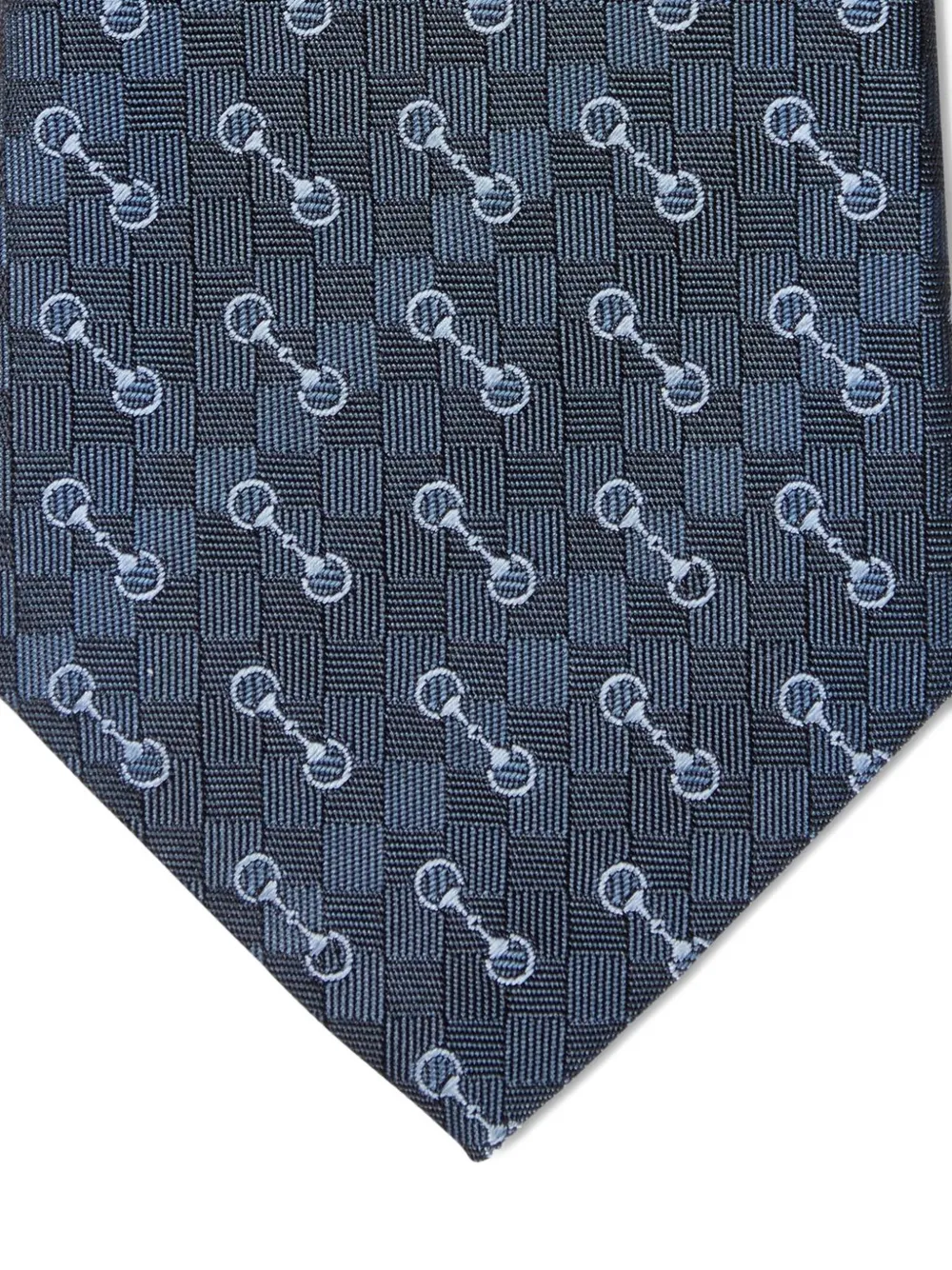  Gucci Horsebit Silk Patterned Tie - Blue 