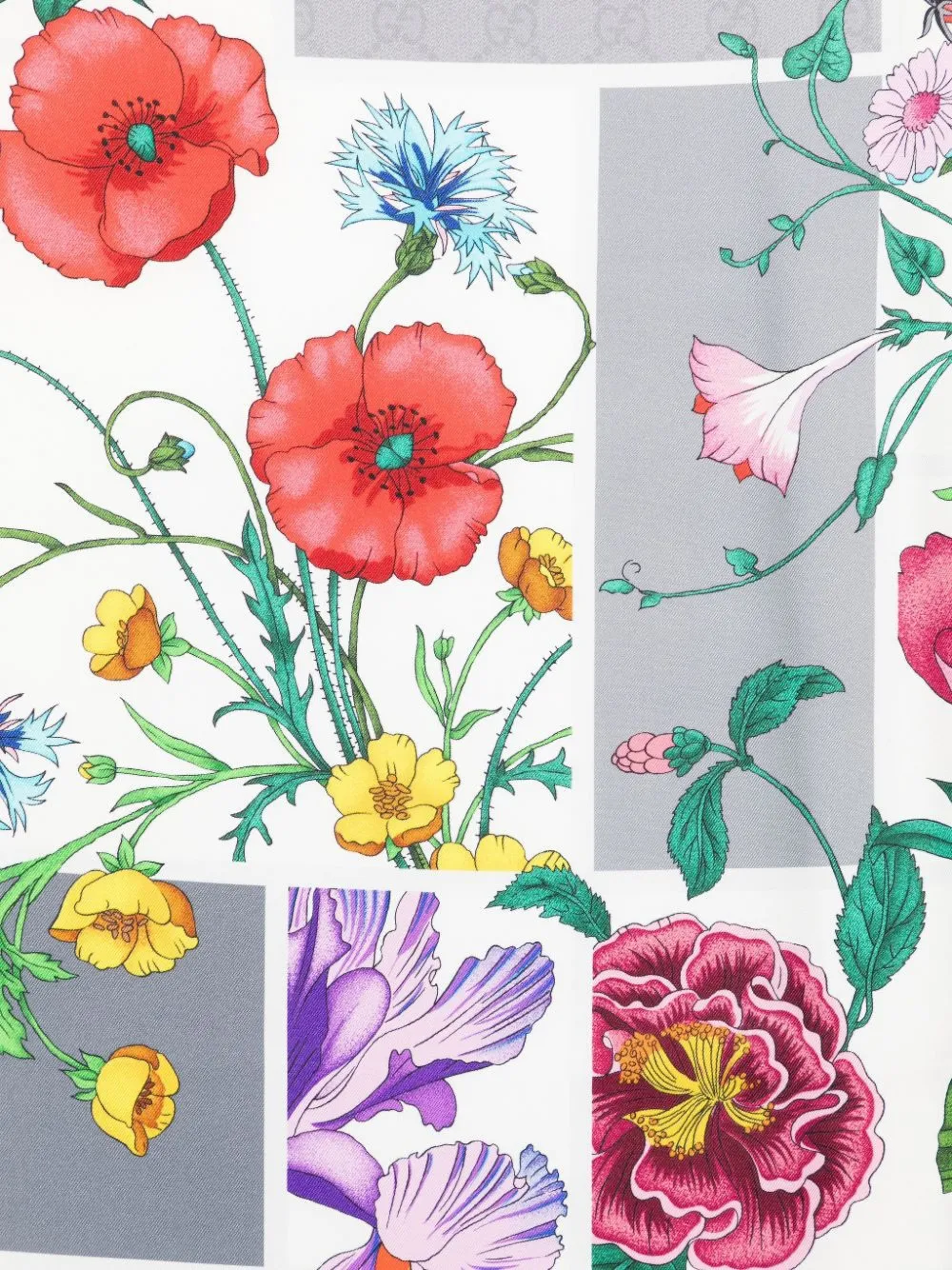  Gucci Floral Twill Scarf - White 
