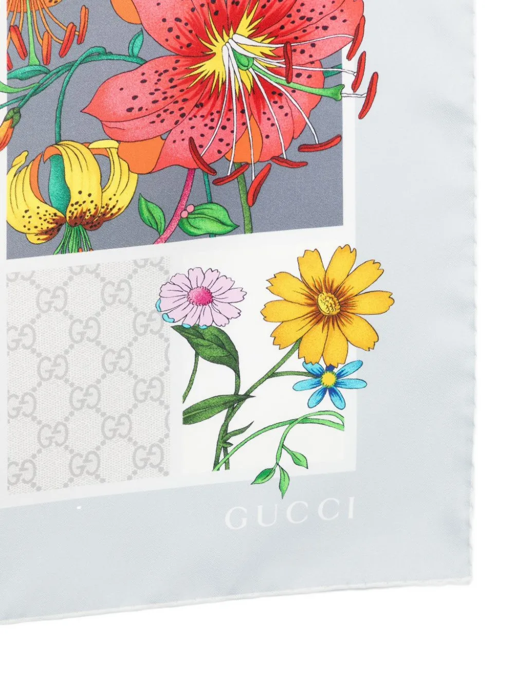  Gucci Floral Twill Scarf - White 