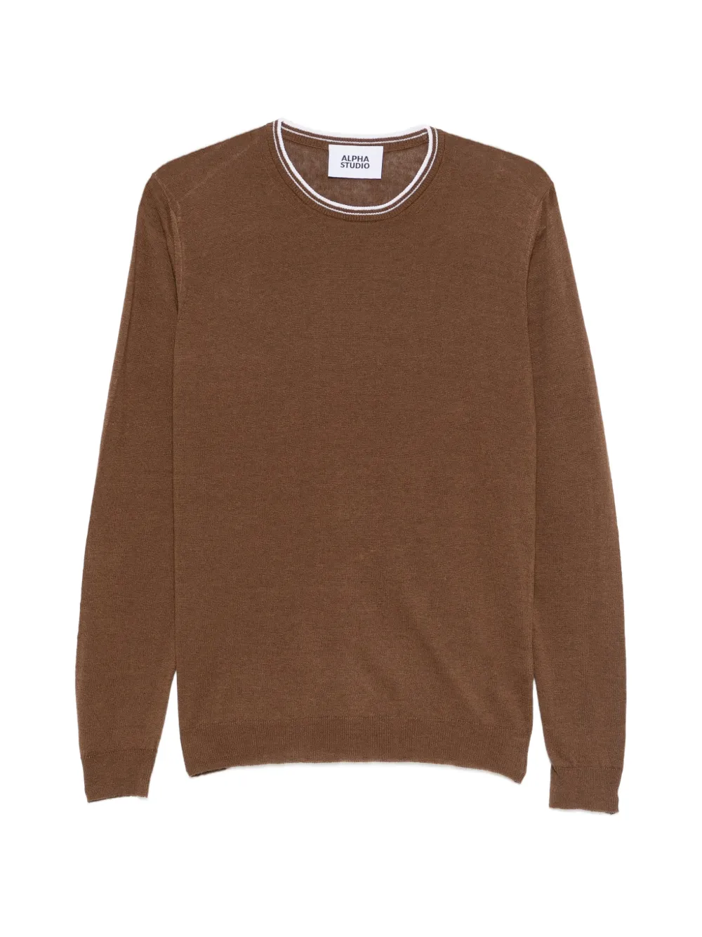 ALPHA STUDIO 스트라이프 크루 넥 스웨터 | 브라운