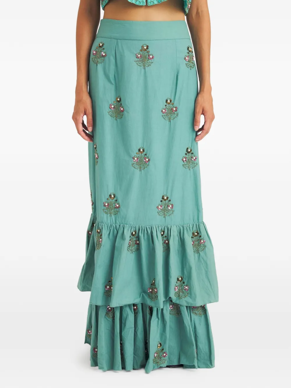 Antik Batik Gestufter Simone Maxirock mit Perlen - Blau
