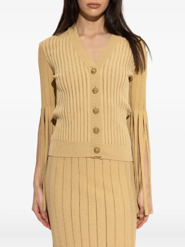 Balmain フリンジスリーブ カーディガン | ニュートラル | FARFETCH JP