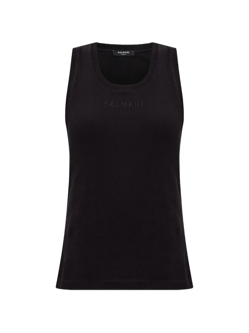 Balmain logo-embroidered ribbed tank top - Nero