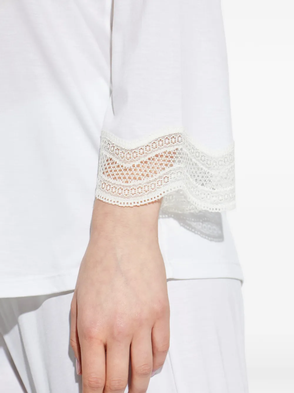 Hanro Pijama Con Ribete De Encaje - Blanco 