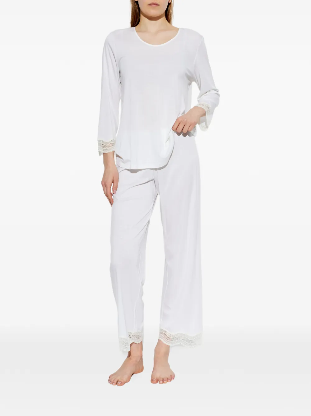  Hanro Pijama Con Ribete De Encaje - Blanco 