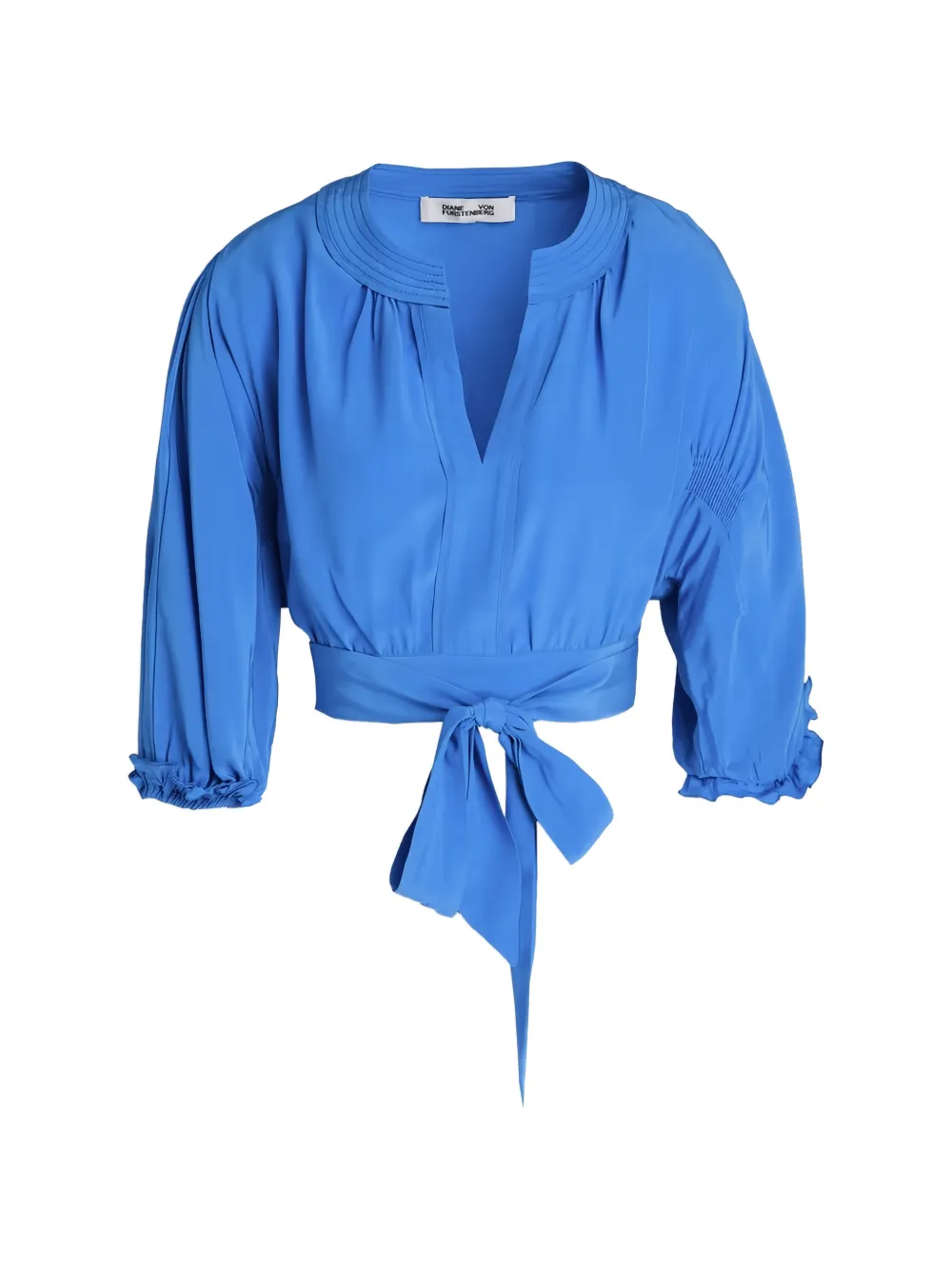 Dvf Vintage Lucie tie-waist pleated-collar blouse - Blu