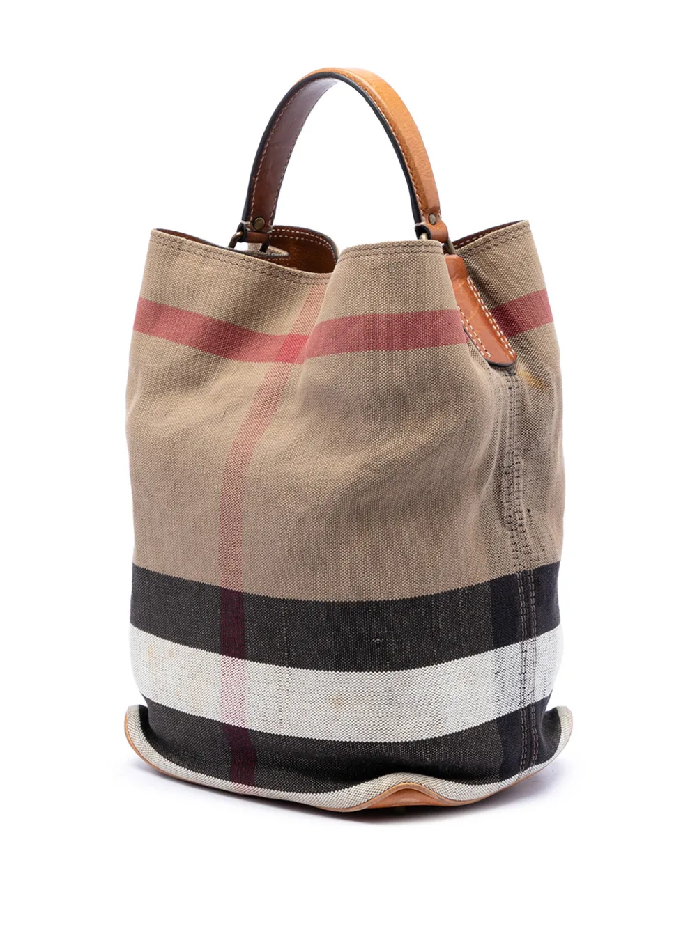 Burberry Pre-owned 2000-2017 Medium Mega Check Canvas Ashby Bucket Bag Satchel - Brown 