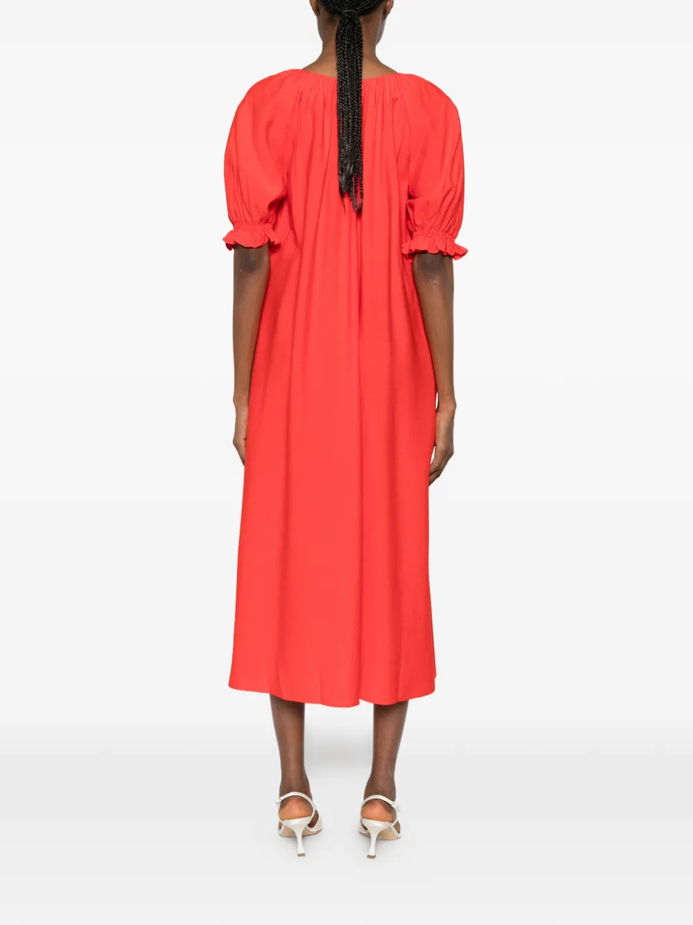 Stine Goya Midi-jurk met ruches Rood
