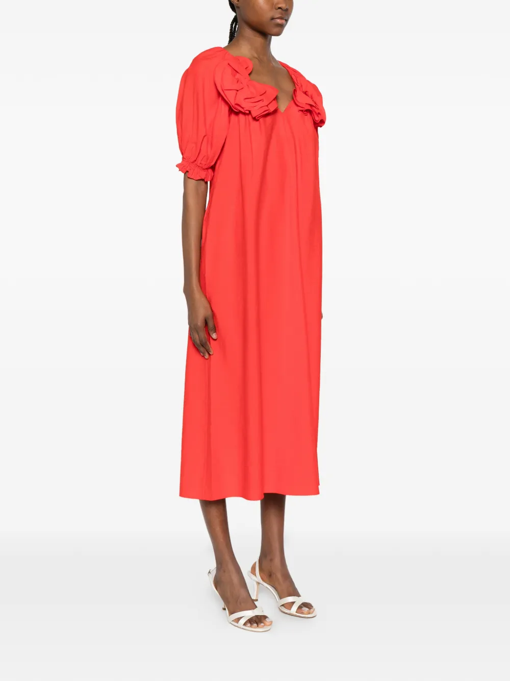 Stine Goya Midi-jurk met ruches Rood