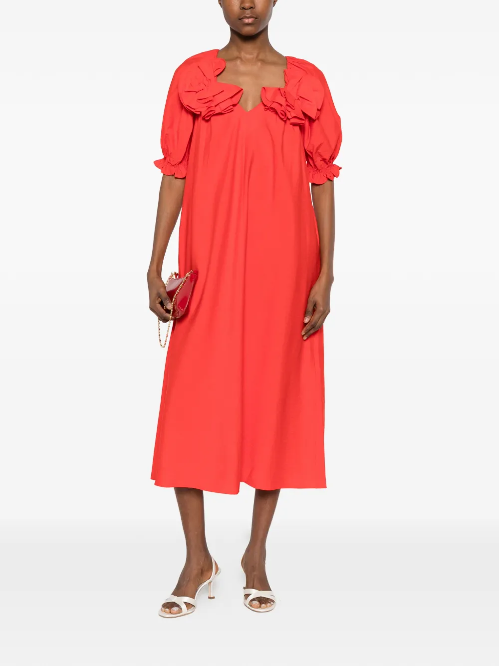 Stine Goya ruffled midi dress - Rosso