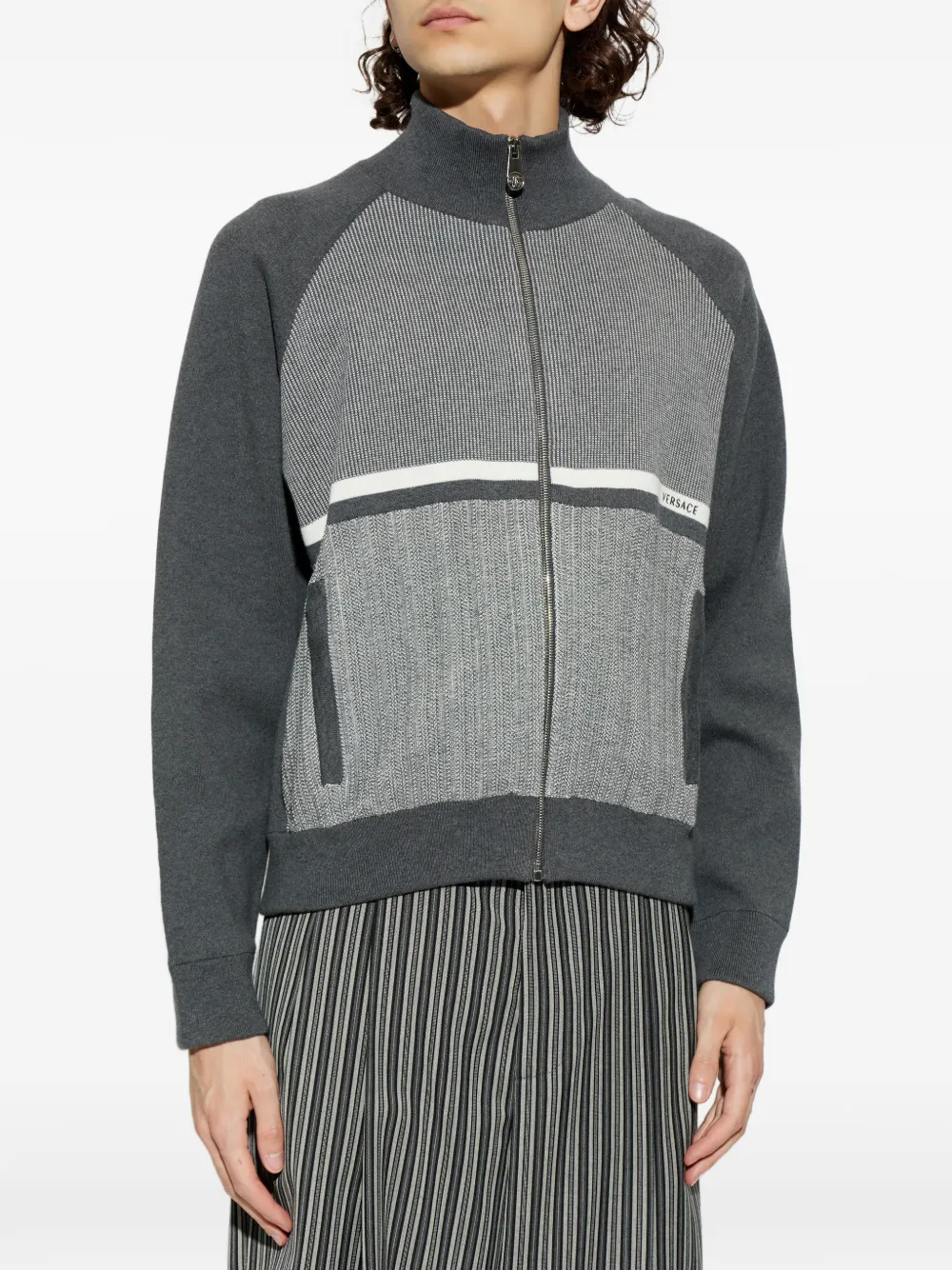  Versace Cárdigan Con Cremallera - Gris 