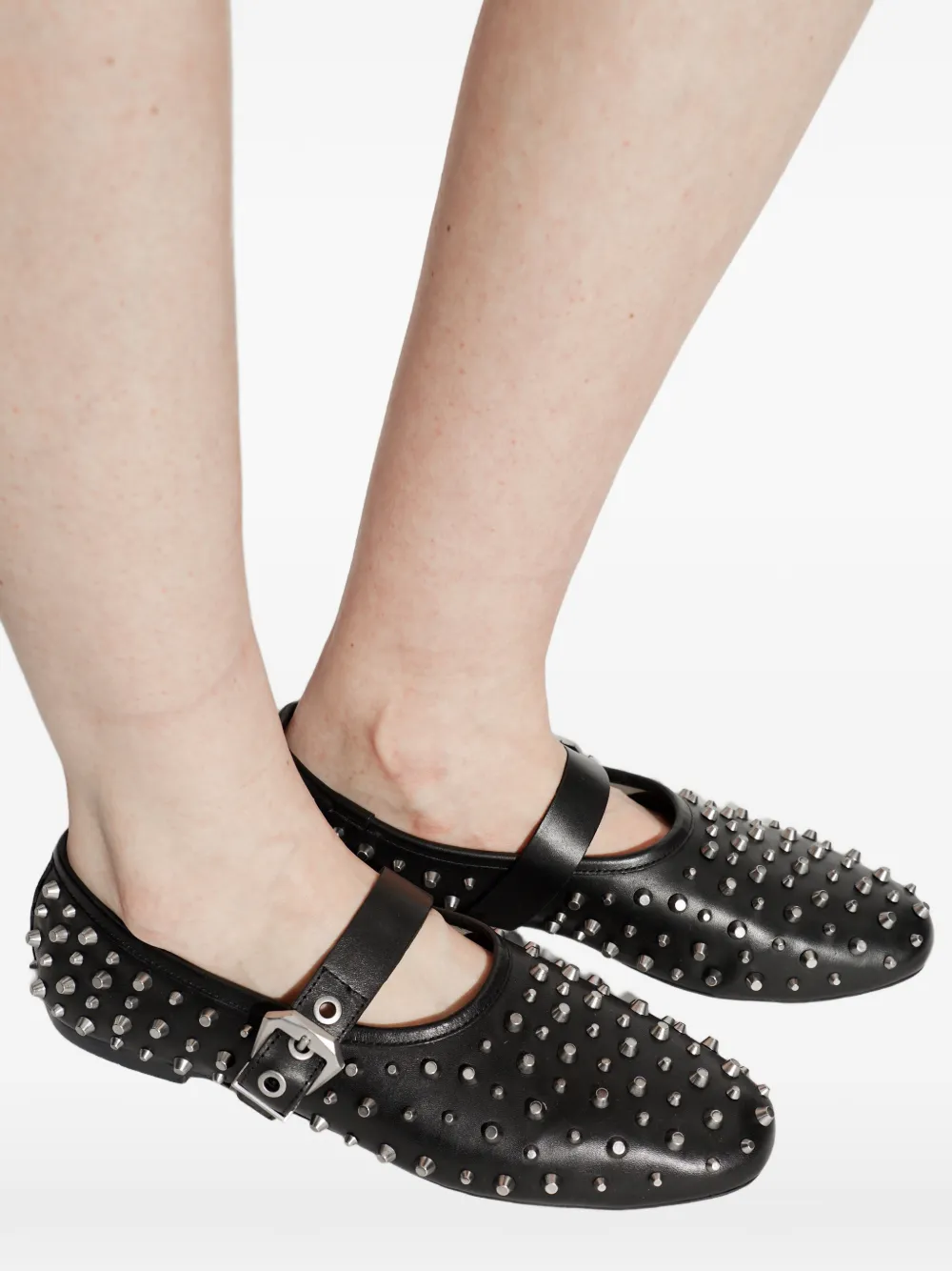 AllSaints Leren ballerina's met gesp met studs Zwart