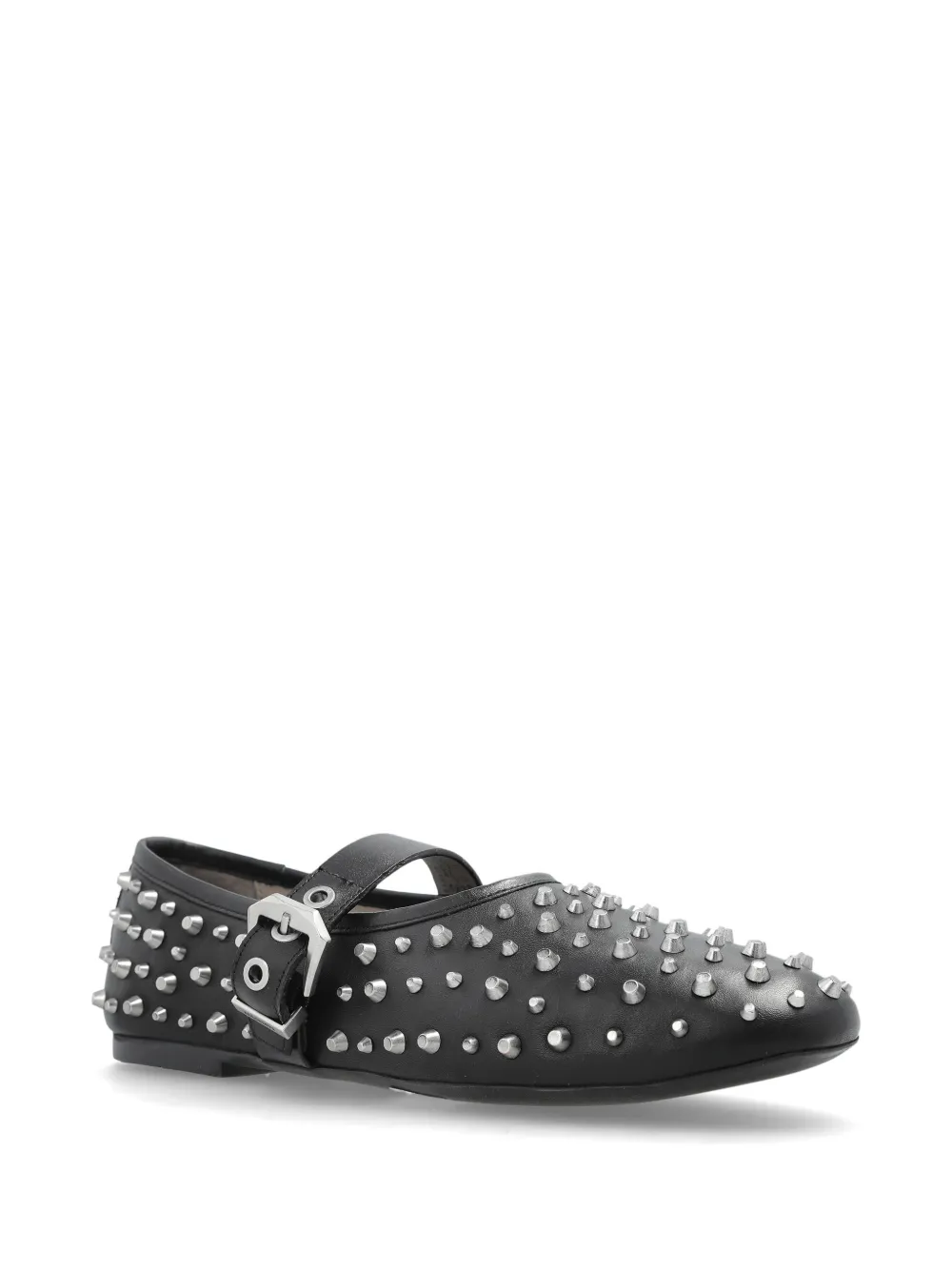 AllSaints Leren ballerina's met gesp met studs Zwart