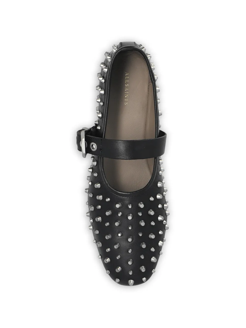 AllSaints Leren ballerina's met gesp met studs Zwart