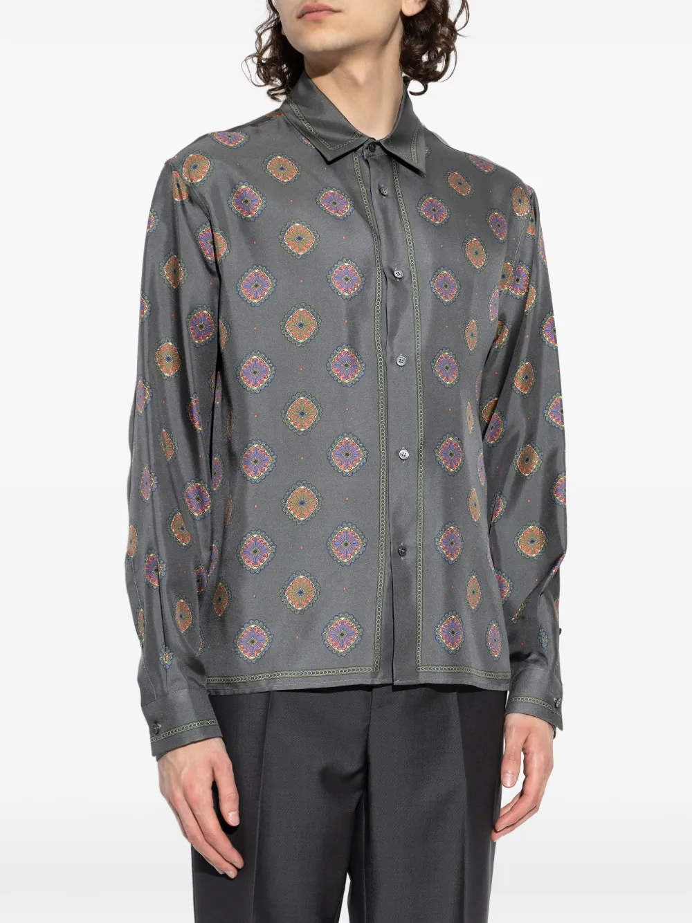 Versace Patterned Silk Shirt - Grey 