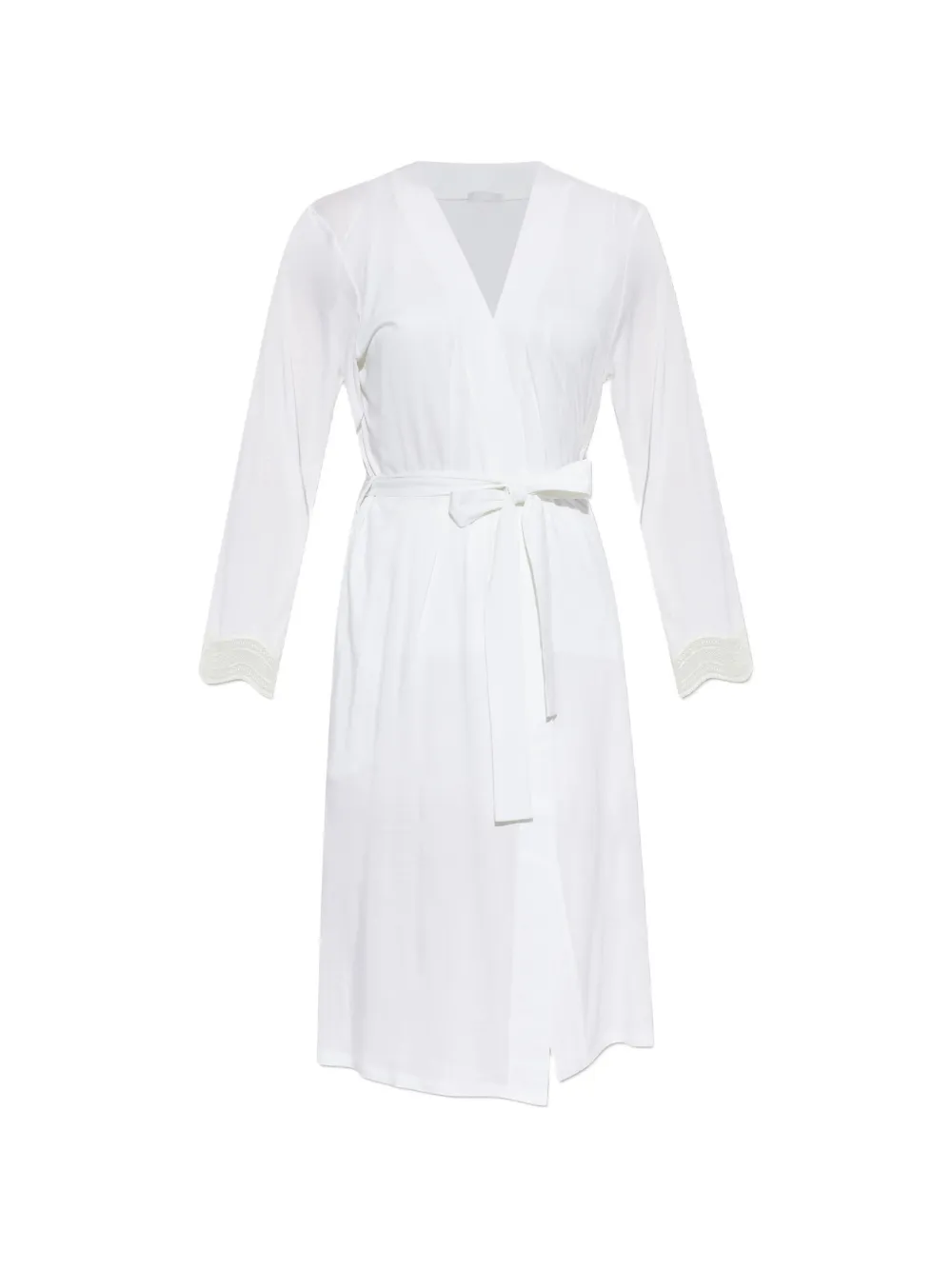 Hanro Lace-trim Belted Robe In White