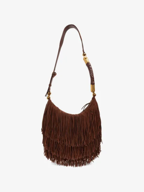 Balmain Borsa Ébène in pelle scamosciata con frange