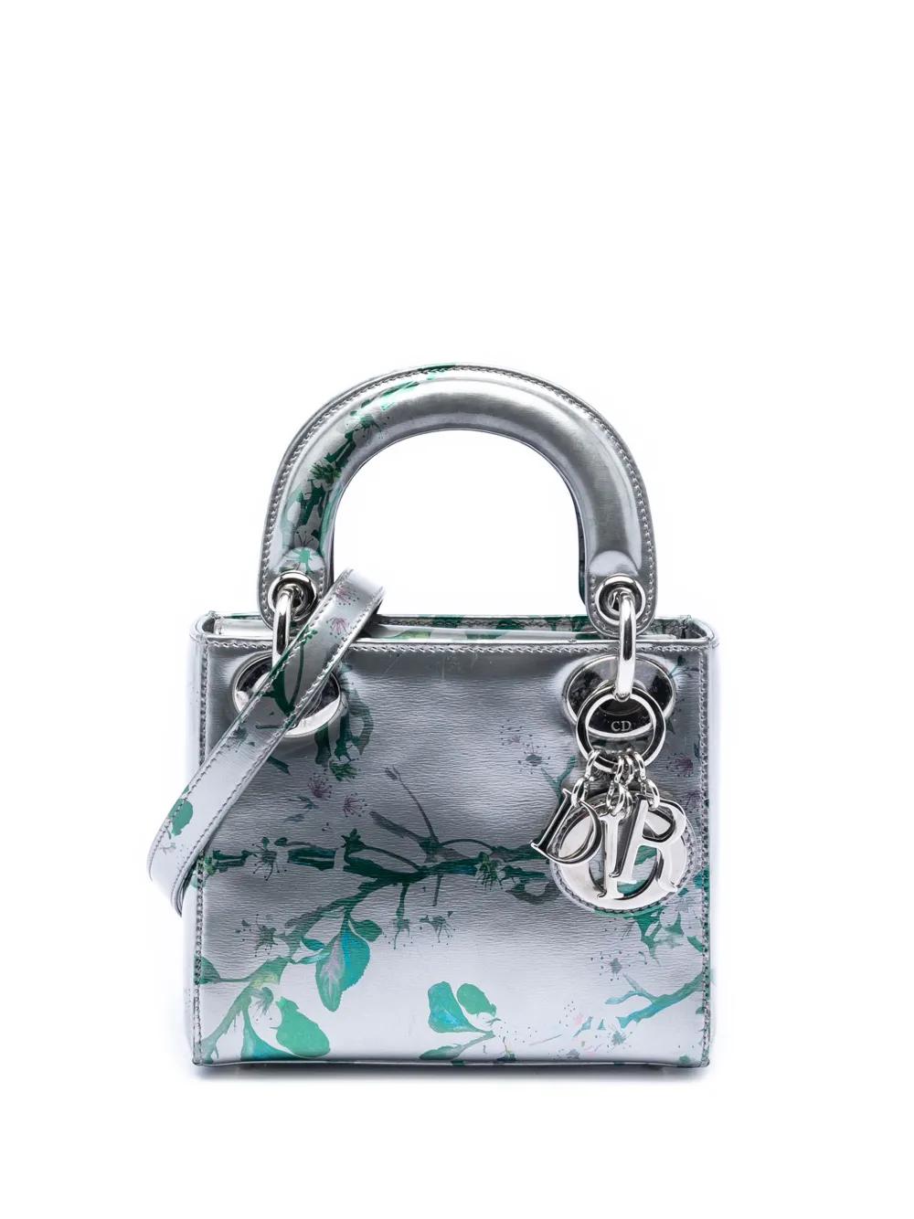 Christian Dior Pre-Owned 2015 Mini Metallic Lambskin Floral Printed Lady Dior satchel - Verde