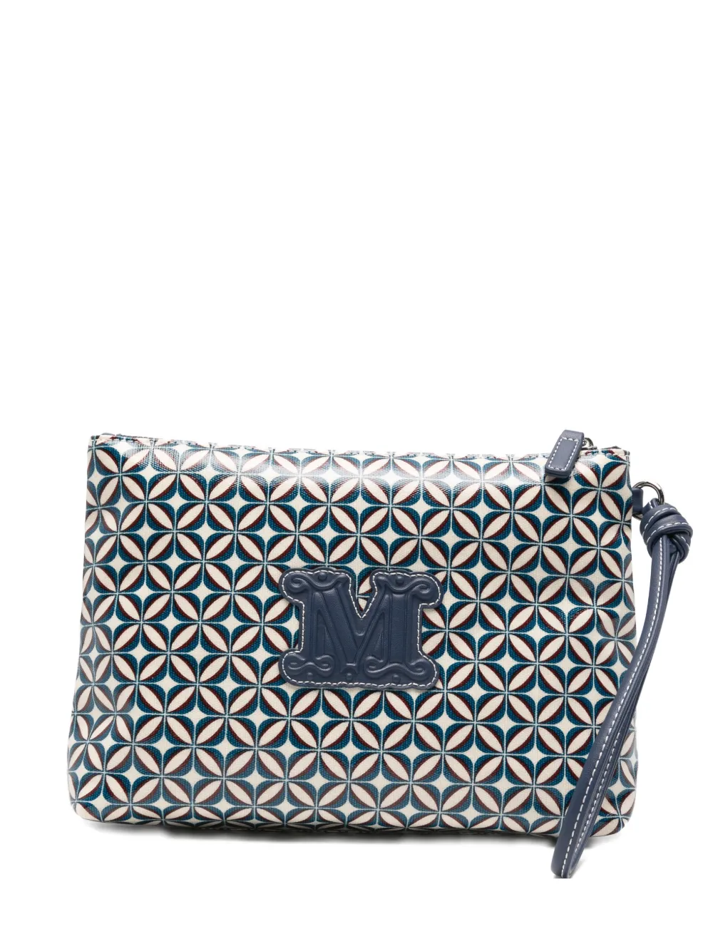 Max Mara Bchtazzina geometric-print logo-patch clutch bag - Bianco