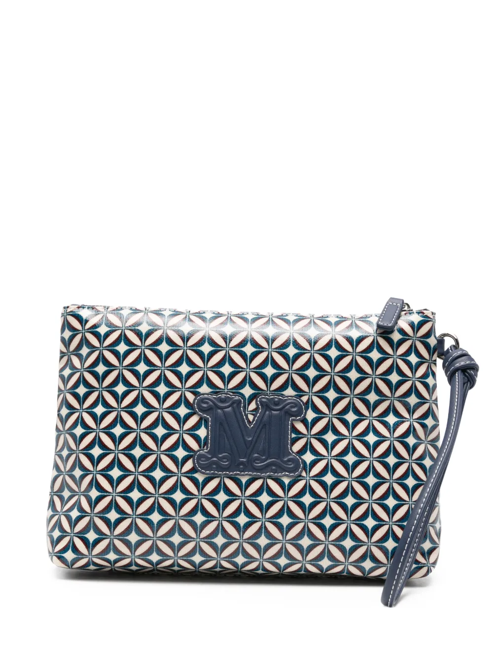 Max Mara Bchtazzina geometric-print logo-patch clutch bag - Bianco