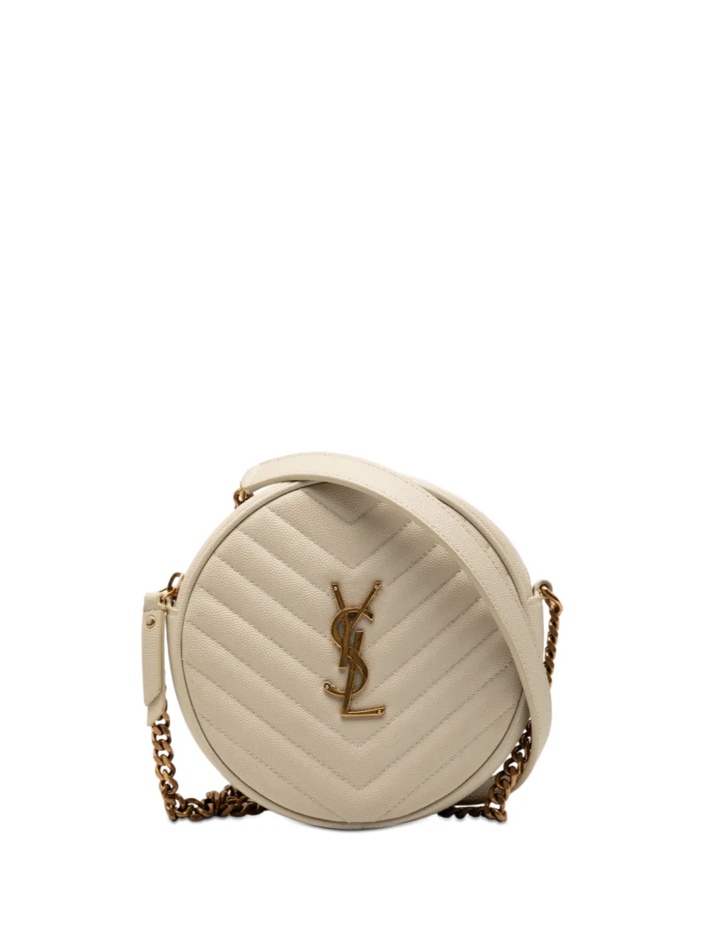Saint Laurent Pre-Owned 2019 Grain De Poudre Chevron Round Vinyle Camera Bag crossbody bag - Bianco