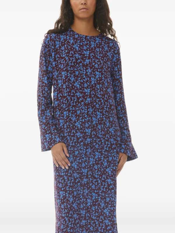 ganni midi dress Pleated Georgette Smock Complete the outfit with mules and sunglasses for a chic effortless outfit. Ganni Floral Long-sleeve Midi Dress