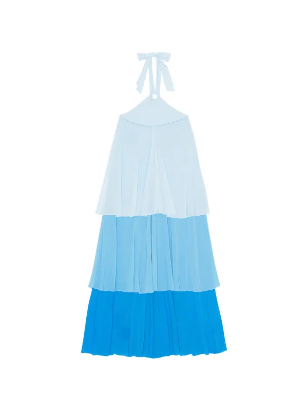 ganni blue tiered dress NWOT Ganni Georgette Lucid Blue Tiered Pleated Midi Dress Size 38 US 6