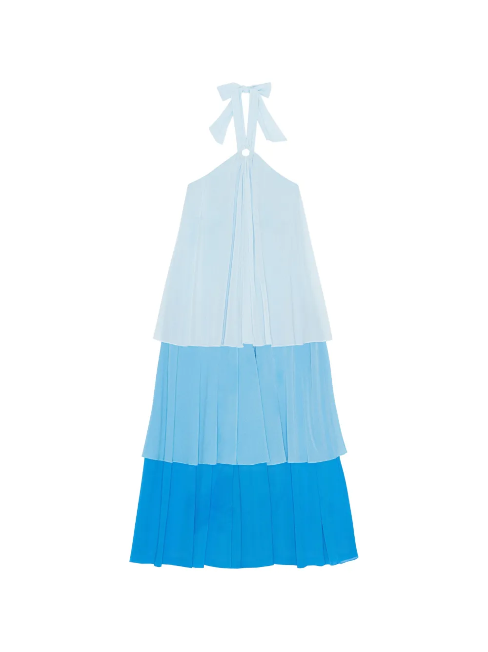 GANNI ring halterneck tiered midi dress - Blue
