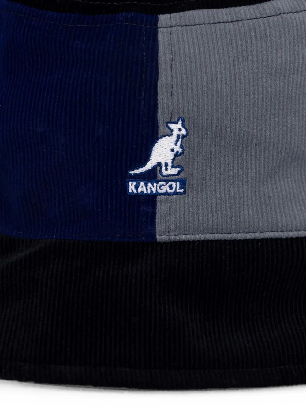 Kangol Ribfluwelen vissershoed met patchwork Zwart