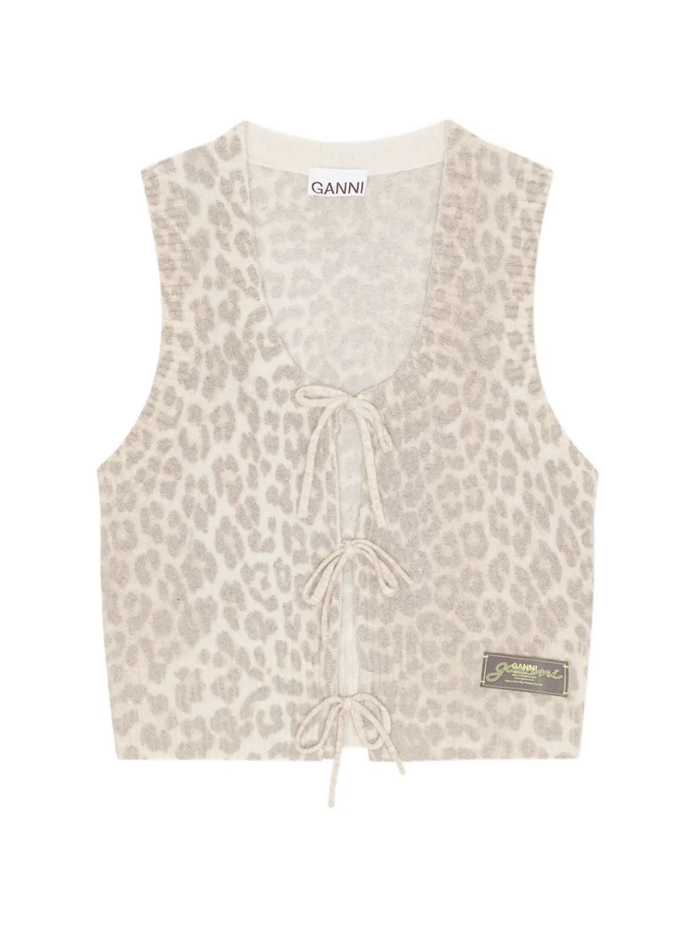 GANNI animal-print tie knit vest - Neutrals