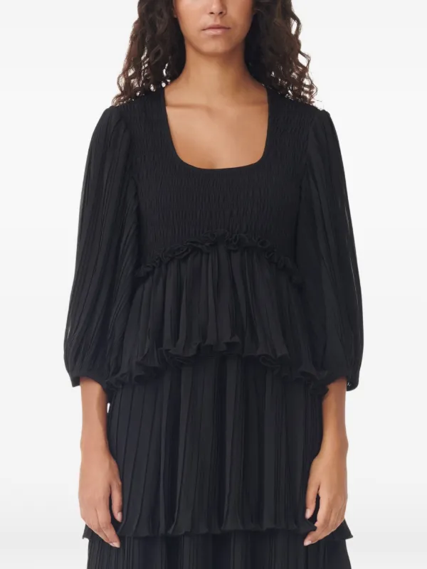 ganni tiered midi dress Ganni Tiered Denim Midi Dress GANNI