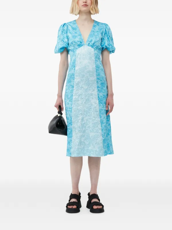 ganni v neck midi dress Ganni Puff-sleeve V-neck Midi Dress