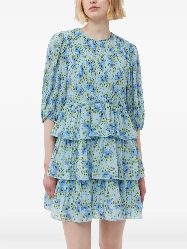 ganni blue tiered dress Ganni Blue Cotton Casual Dress - IT38