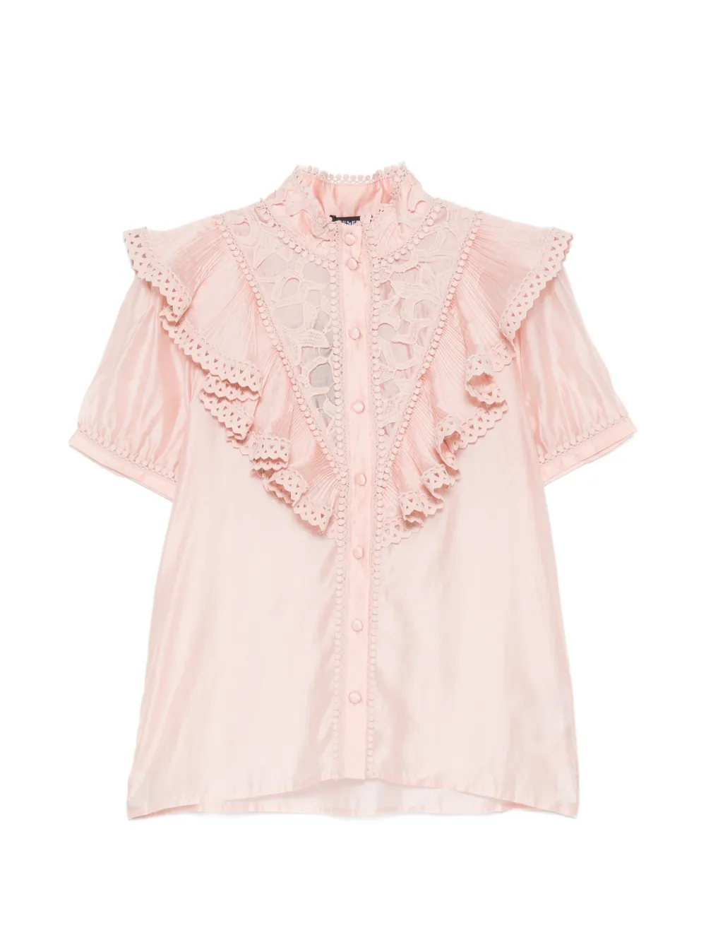 Cenere GB lace-insert ruffled blouse - Rosa